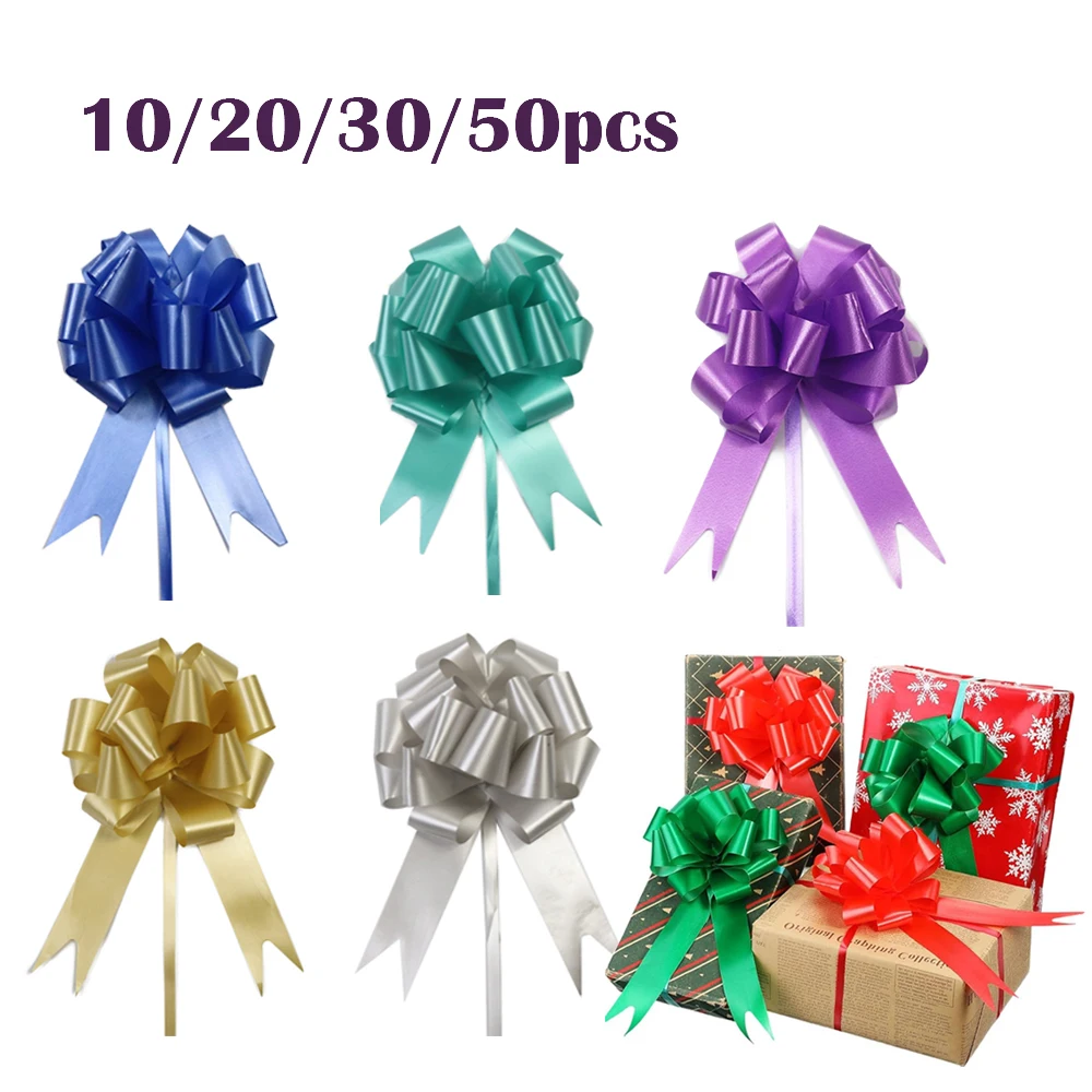 10-50Pcs Medium Pull String Bows, Colorful Gift Ribbon Bows for Christmas Birthday Party Decor, Gift Wrapping DIY Craft Wedding