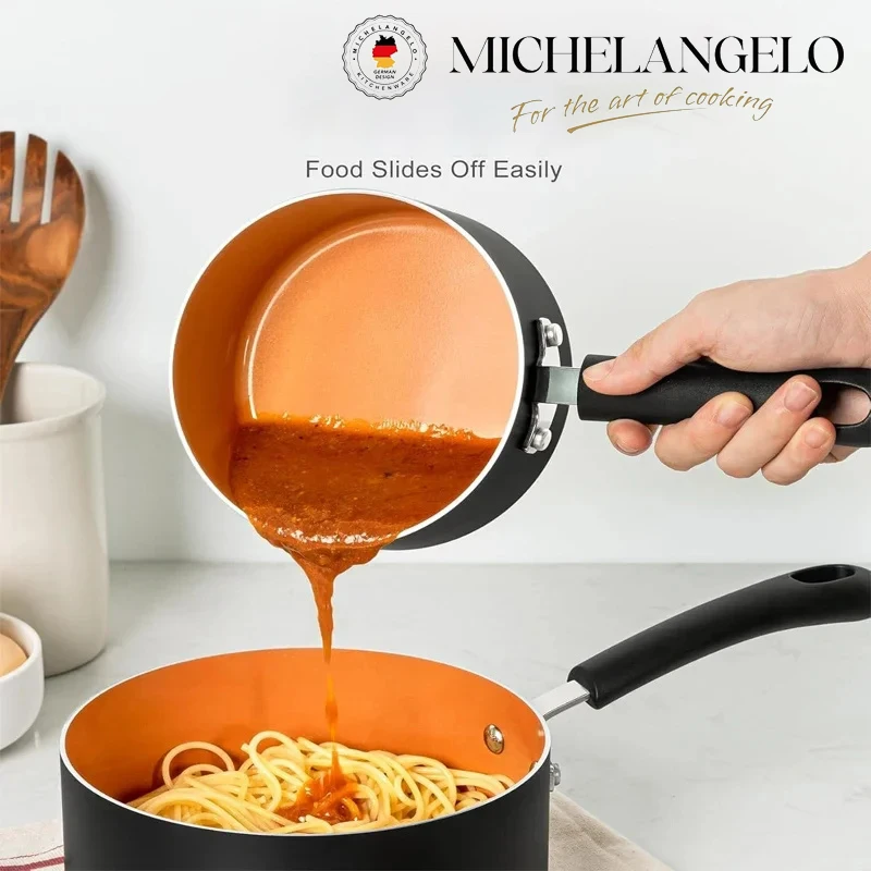 MICHELANGELO 3 Teile/satz Keramik Beschichtet Suppe Topf Hause Milch Topf Kochen Nudeln Nicht Stick Pfanne Aluminium Kleine Sauce Topf Küchenutensilien