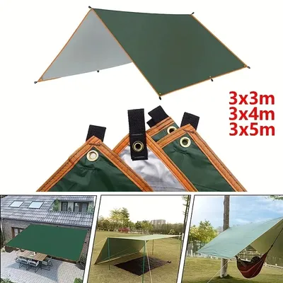 Ultralight Tarp Tent - 3x3m Green Outdoor Canopy Sunshade for Camping, Beach， Durable Polyester Fabric, Multiple Sizes Available