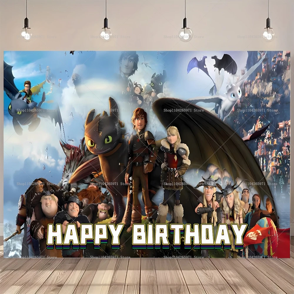 Cartoon Theme Background Train Your Cute Dragon Boy Birthday Party Decoration Gift Photography Background Baby Shower Banner