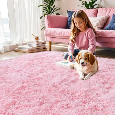 vikama Rug for Bedroom Dark Grey Fluffy Rug for Kids Nursery Non Slip Soft Shag Area Rugs for Girls Bedroom Living Room Decor