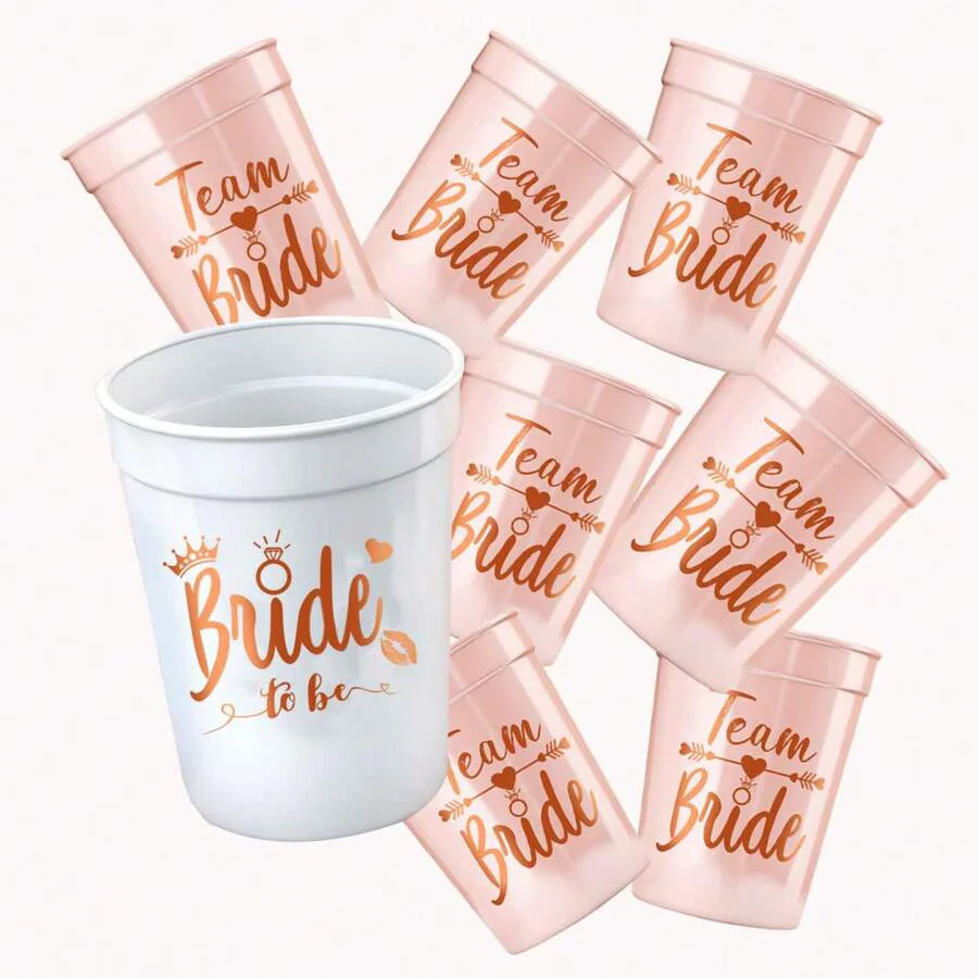 1Pcs Bride 6Pcs Team Bride Single Party Team Bride Bridesmaid Cup Pink Crown Bride Cup