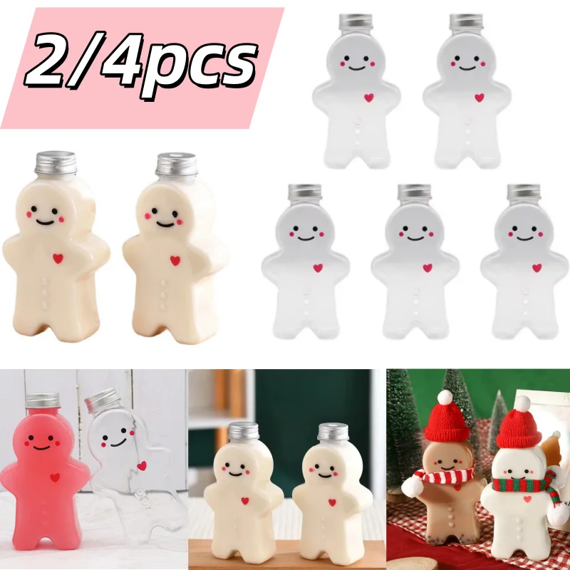 2/4 stücke Lebkuchen Flasche Schneemann Milch Tee Glas Kaffee Saft Tragbare Trinkbecher Kunststoff Wasserkocher Weihnachten Dekoration Kind geschenk Image