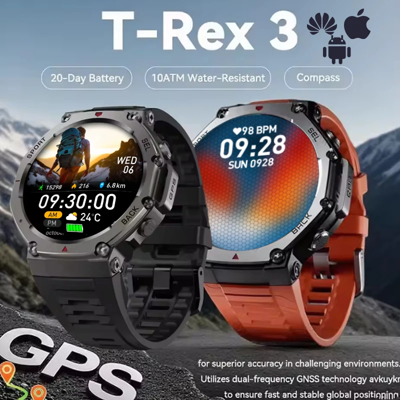 Smart Uhr Für T-Rex 3 GPS Smartwatch AMOLED Touchscreen 5ATM Outdoor Kompass Smart Fitness Sport Monitor Männer uhr Für Xiaomi