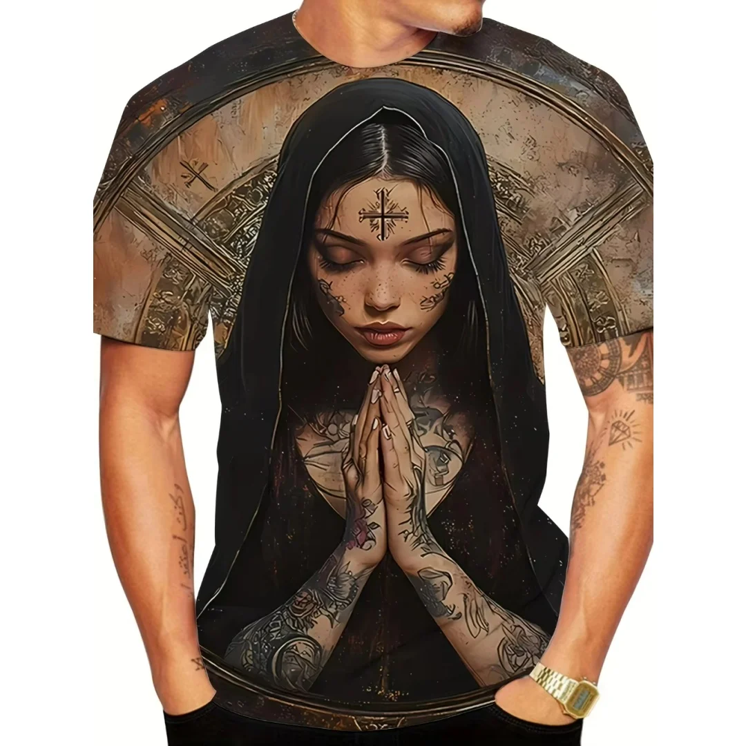 Gothic Tattoo Nonne Grafik T-Shirt 3D-Druck Sommer Sport Freizeit Trocken schnell Herren T-Shirt Kinderkleidung T-Shirt Y2k Frau