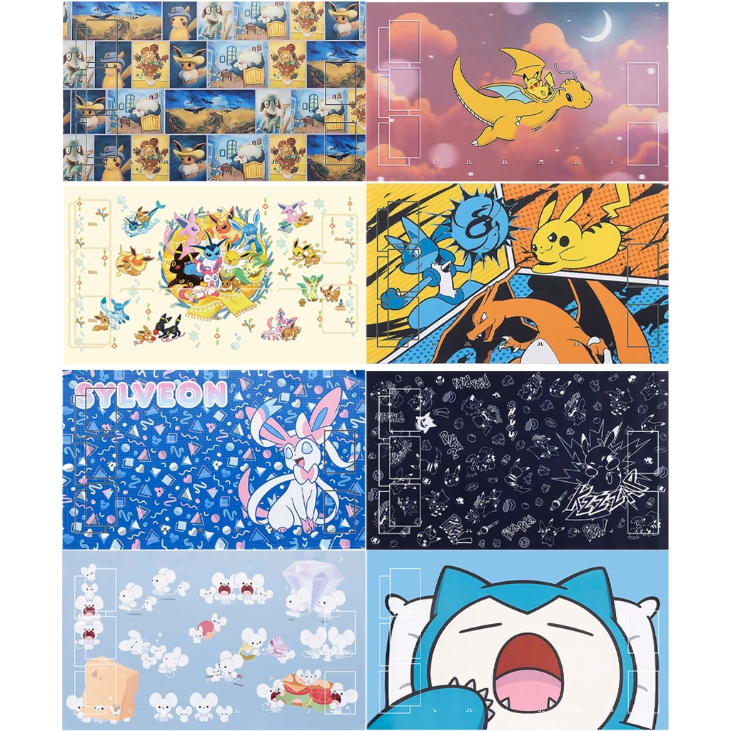 10 Modelle 600 * 350 * 2 mm DIY Pokémon-Spielmatte Pikachu Dragonite Sylveon Maushold PTCG Battle Card Mat Anime Geschenkdekoration