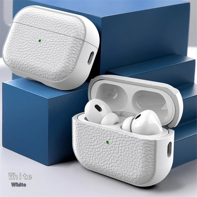 Für Airpods Pro 3 Fall Luxus Lychee Leder Business Kopfhörer Fall mit Haken Strap Kopfhörer Abdeckung Für Apple AirPods 4 3 2 1 Pro Image