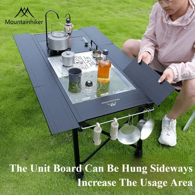 Mountainhiker Camping Folding Multi Unit IGT Table Lift Removable Gas Stove Portable Camp BBQ Grill Table Outdoor Picnic table