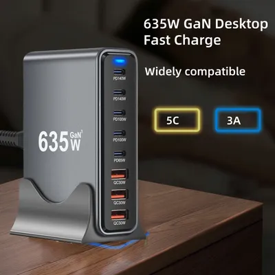 New Multi-port Usb Charger 635w GaN Charger High-Power Desktop Charging Station Multi-Port Fast Charging,Charging Head