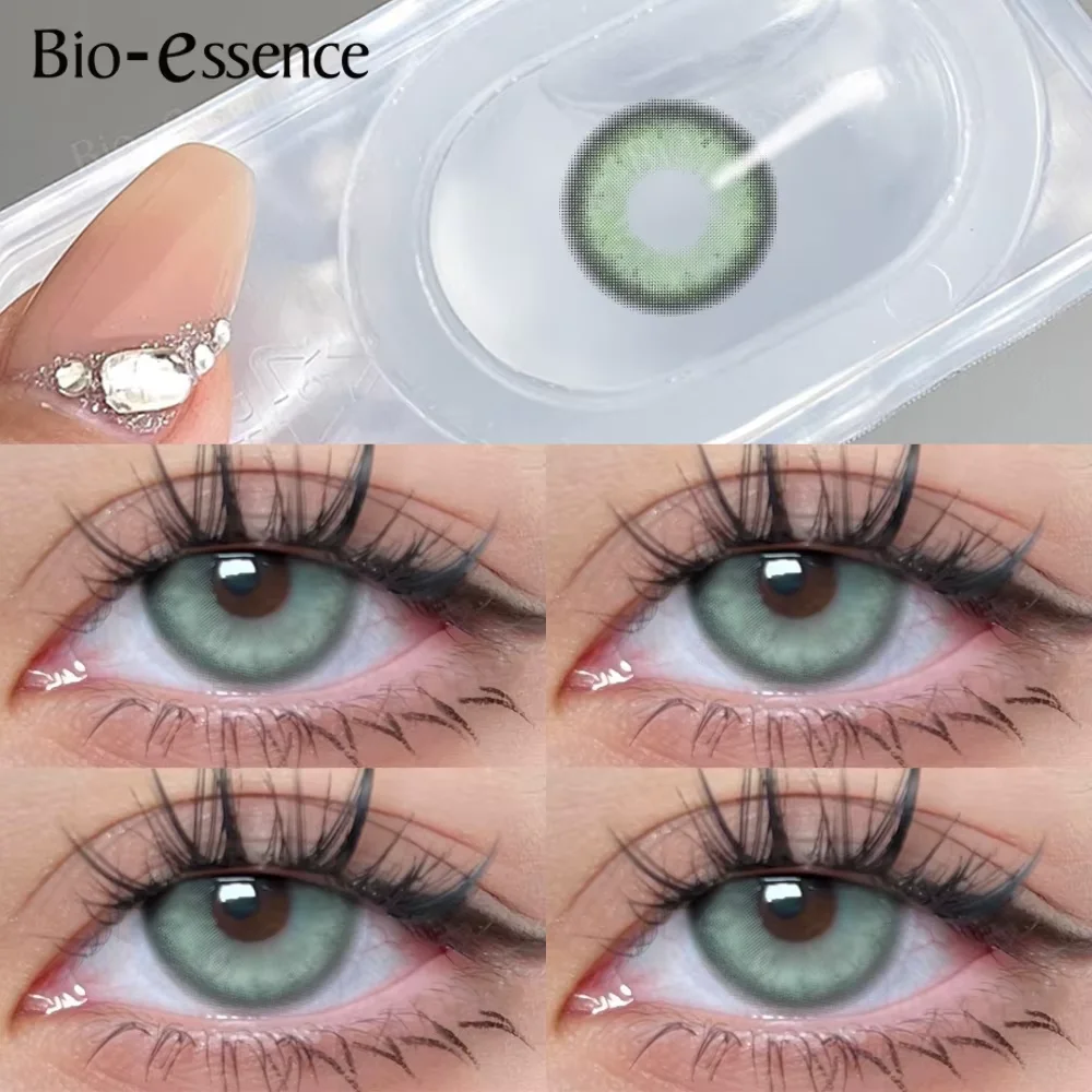 Bio-essence 1 Paar koreanische Linsen, Meerjungfrau-Grün, farbige Kontaktlinsen mit Grad-Myopie-Linsen, grüne Linsen, hochwertige Linsen Image