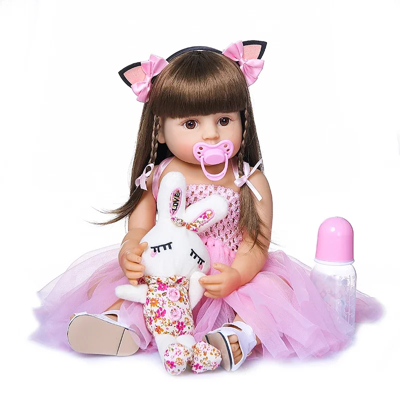 55CM echte Größe Original NPK Bebe Puppe wiedergeboren Kleinkind Mädchen rosa Prinzessin Bad Spielzeug sehr weiche Ganzkörper Silikon Mädchen Puppe Überraschung
