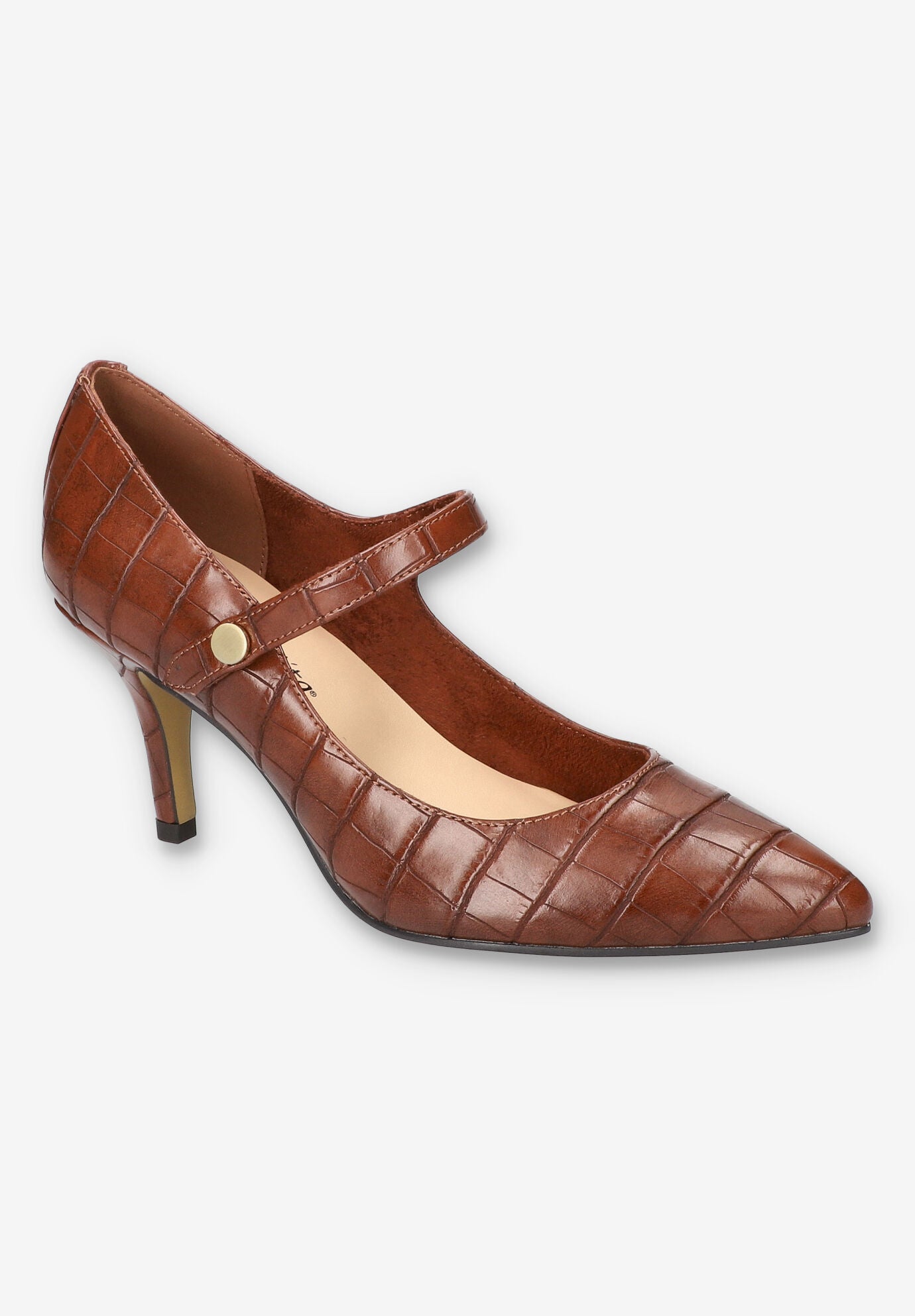 Wide Width Women's Lainey Mary Jane Pump by Bella Vita in Tan Croco (Size 7 W)