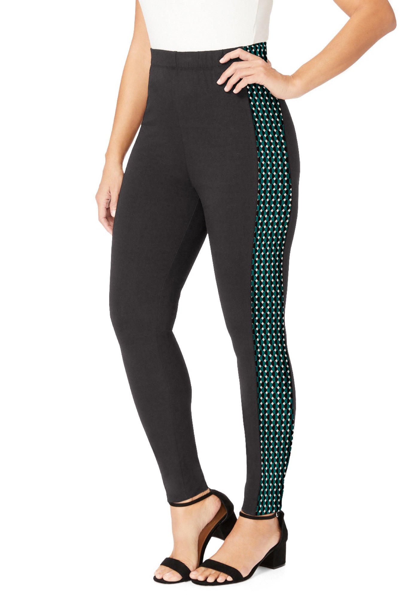 Plus Size Women's Everyday Stretch Cotton Legging by Jessica London in Green Diamond Geo (Size 30/32)