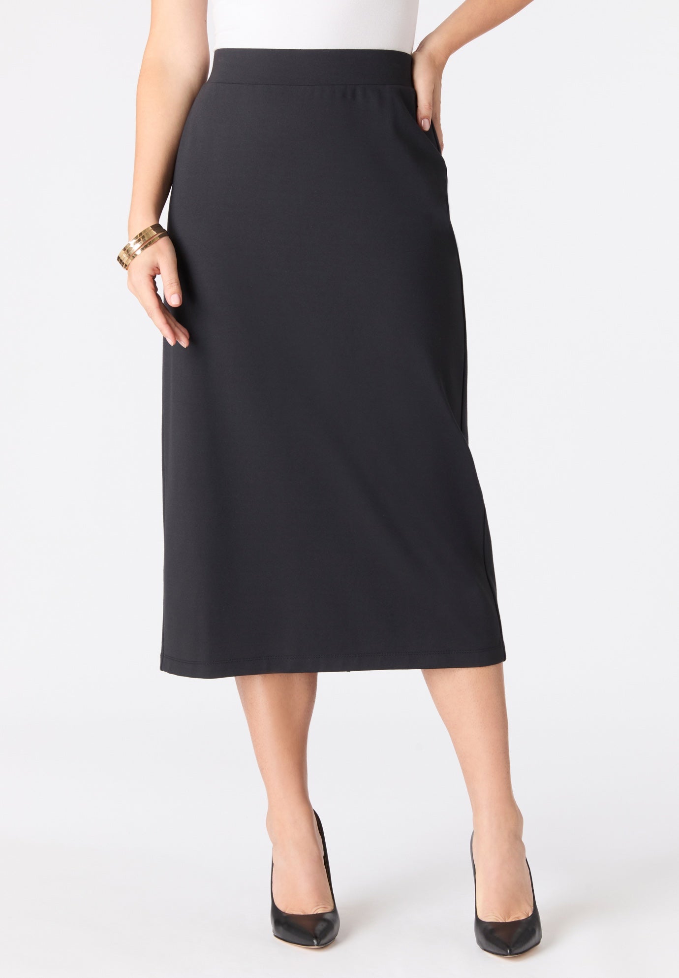 Plus Size Women's Ultimate Ponte Pencil Skirt by Roaman's in Black (Size 12 W)