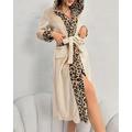 Per donna Pigiama Camicia da Notte Moda Leopardo Pizzo Patchwork Tasca Vacanza Casa Da letto Manica Lunga Scollo a V Nero Cachi Rosso rosa Autunno Inverno Vestibilità su misura