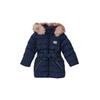 Steppjacke S.OLIVER JUNIOR, Mädchen, Gr. 98, blau (navy), Web, Obermaterial: 100% Polyester. Futter: 100% Polyester, unifarben, casual, regular fit ca. Mitte Oberschenkel, Rundhals, Langarm, Jacken, mit Glitzergürtel und abnehmbarer Kapuze