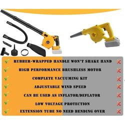 Cordless Leaf Blower for Dewalt 20V Max Battery Electric Jobsite Air Blower with Brushless Motor 6 Variable Speed Up to 180MPH 2-in-1 Handle Electric Blower and Vacuum Cleaner(Battery Not Included)