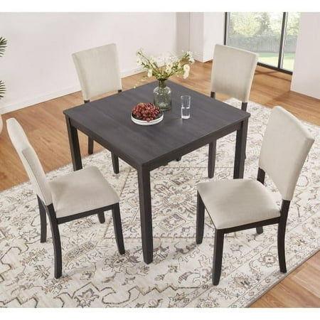 taoruifang 5pcs Modern 4 Person Dining Table Set with 4 Chairs Square table with Fabric chairs for Living Room Kitchen and Dining Room Antique Black + Beige