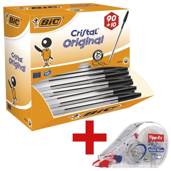 BIC 100er-Pack Kugelschreiber »Cristal Original« inkl. Korrekturroller »Mini Pocket schwarz Image