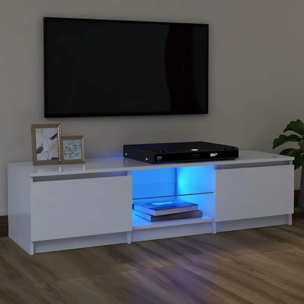 Meuble TV avec lumières LED, meuble TV, meuble de salon, meuble bas pour salon, moderne, blanc