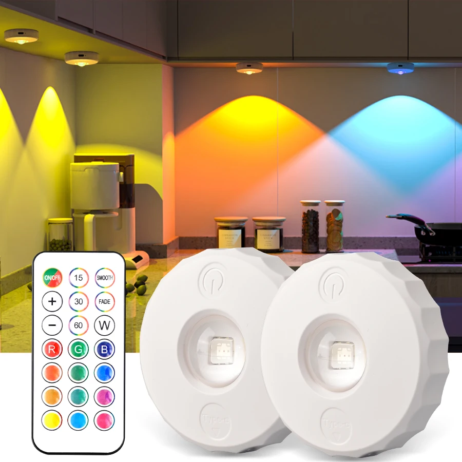 Wiederaufladbare LED Strahler RGB Nachtlicht Drahtlose Fernbedienung Schrank Licht Für Display Schrank Küche Kleiderschrank Schlafzimmer