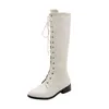 BLXQPYT Schnürung Up Kniehohe Winter Stiefel Frauen Cosplay Schuhe Zipper Schwarz Platz Heels Schuhe Leder Schuhe Große Größe 32-46
