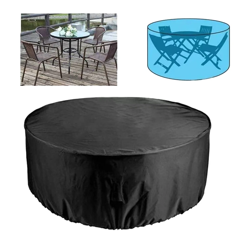 1 x runde Terrassenmöbel-Abdeckungen, wasserdichte Gartenmöbel-Set-Abdeckungen für Terrasse, Tisch, Garten, runder Tisch, Esszimmer-Abdeckung Image