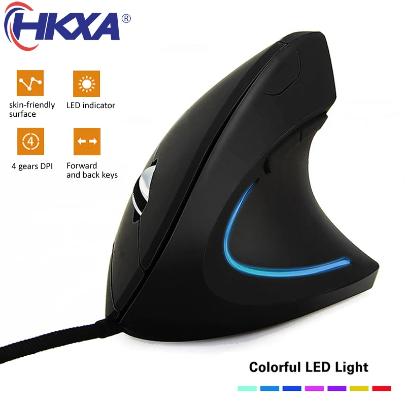 Kabelgebundene vertikale RGB-Maus für die rechte Hand, ergonomische Gaming-Maus, 800 1200 1600, 3200 DPI, USB, optisches Handgelenk, gesunde Mause für PC-Computer Image