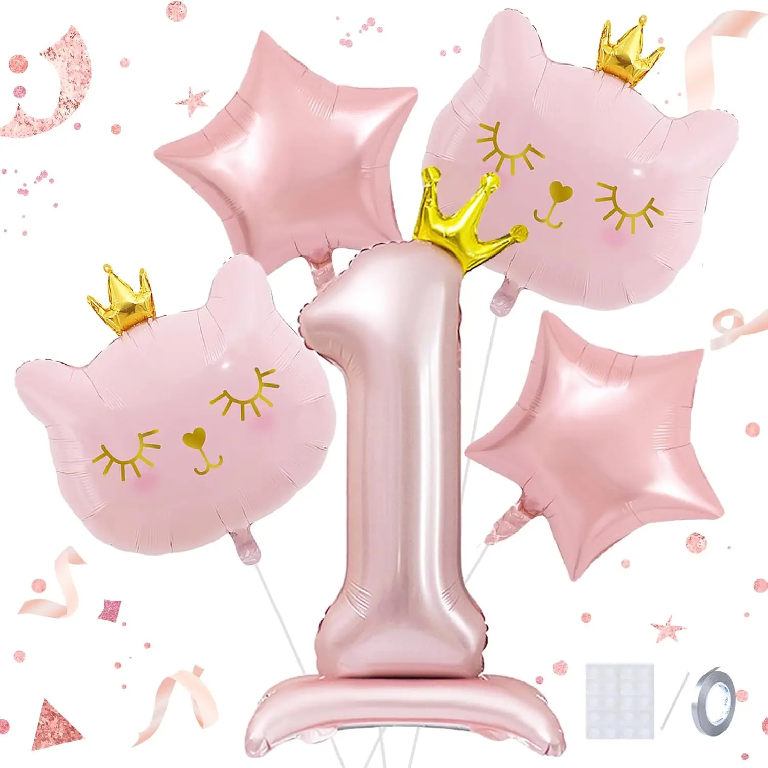 8 stücke Rosa Katze Ballon Set 32 Zoll Basis Krone Nummer 1-9 Mädchen Geburtstag Party Dekoration Krone katze Folien Ballon Cartoon Luftballons Image