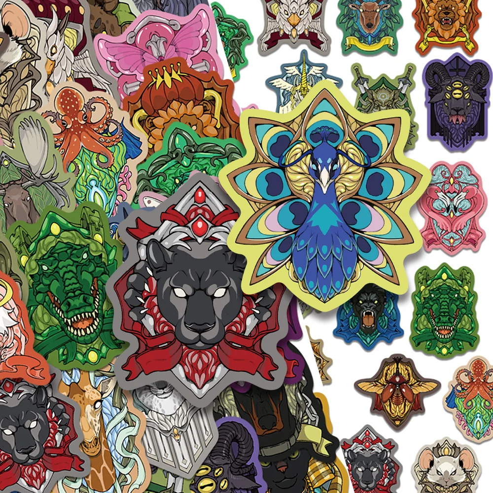 50 stücke Tier Emblem Aufkleber Aufkleber Für Laptop Flasche Koffer Kühlschrank DIY Cartoon Ästhetische Aufkleber Kreative Geschenke Image