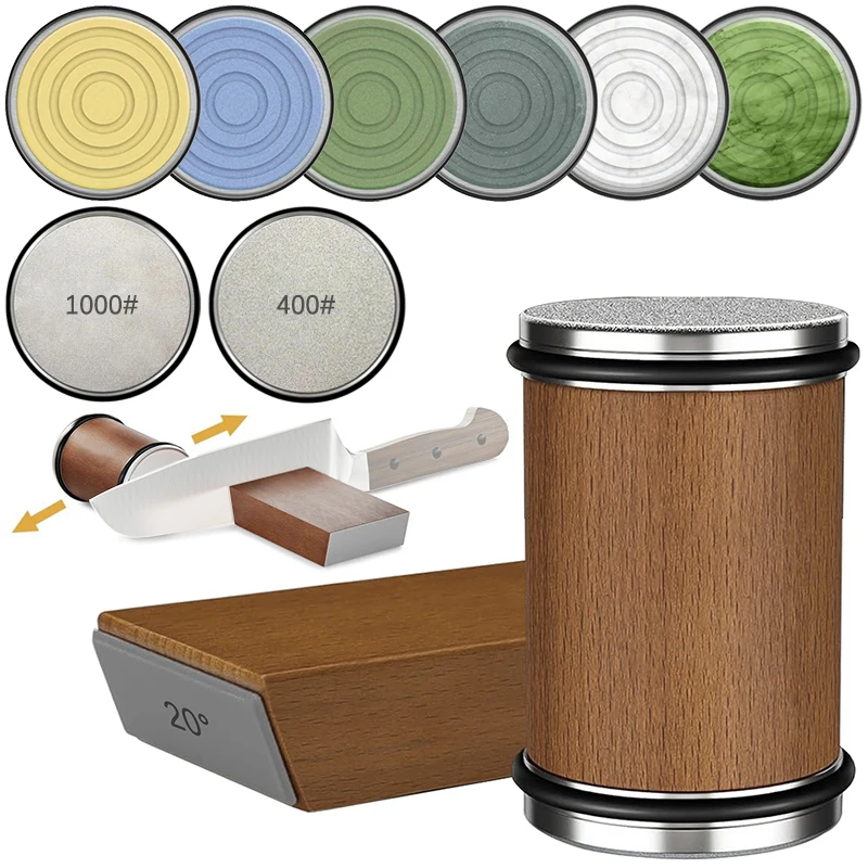 Rollender Messerschärfer, magnetischer Messerhalter, Diamant-Schleifstein-Set mit 15 und 20 Grad Winkelrolle, Küchenzubehör Image