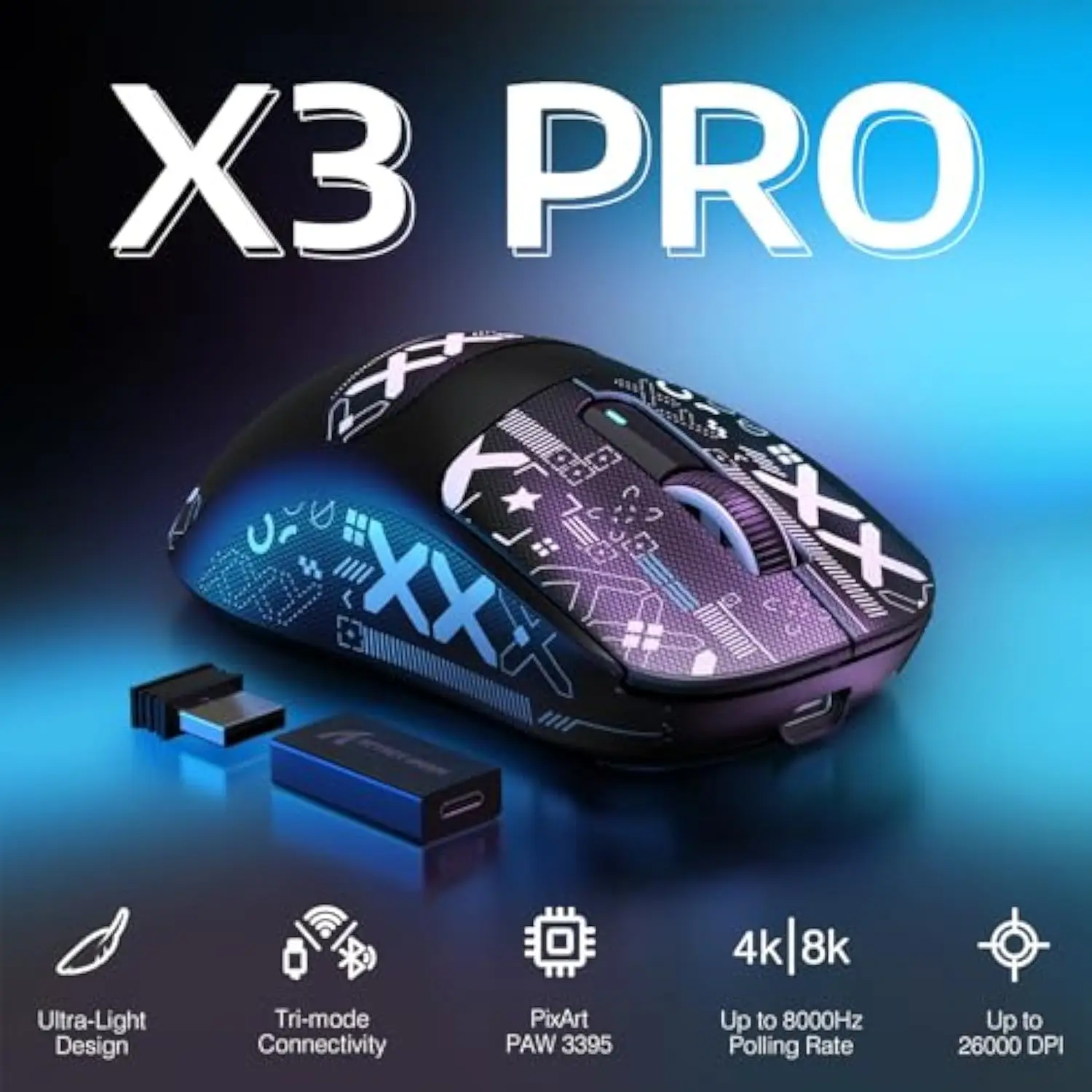 Attack Shark X3Pro Kabellose Bluetooth-Gaming-Maus PixArt PAW3395 26000 dpi Optische Maus Tri-Mode-Verbindung Makro-Gaming-Maus Image
