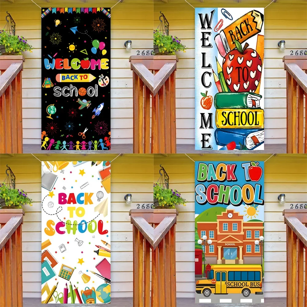 180 x 90 cm Back to School-Banner „Willkommen zurück in der Schule“-Türabdeckung, Hintergrund aus Polyester, hängendes Banner, Haustür-Veranda-Schild Image