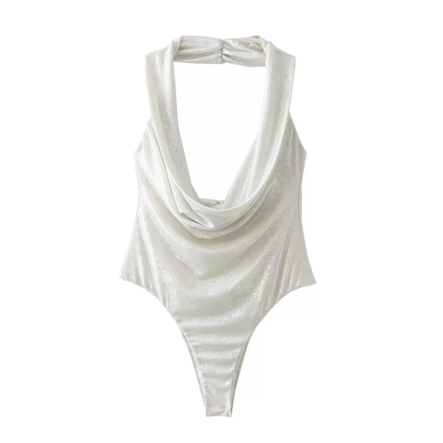 Sexy rücken freie Neck holder ärmellose Sommer Frauen stilvollen metallischen Overall Image