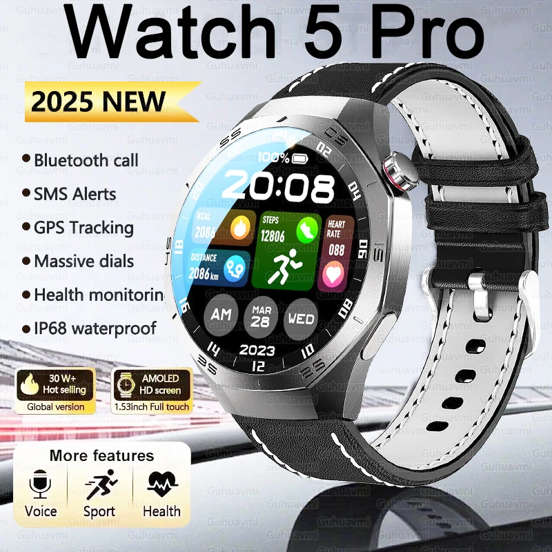 2026 neue Uhr 5 Pro GPS Track Smart Uhr Männer 360*360 AMOLED Bildschirm NFC BT Anruf Wasserdichte Gesundheit Monitor Frau Smartwatches