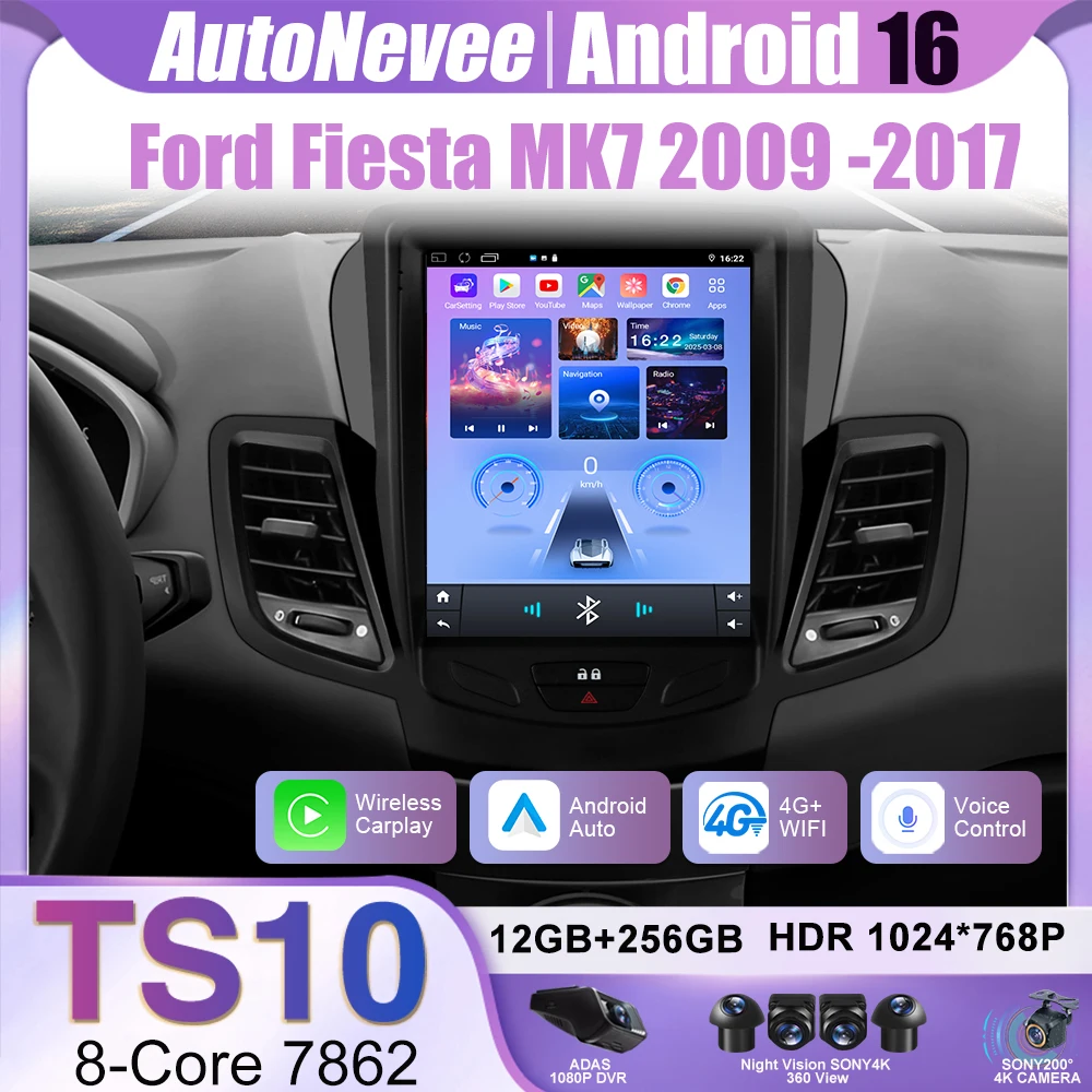 9,7 "Android 16 Auto Radio Carplay Für Ford Fiesta Mk7 2009 2010 2012 2013 2014 2015 2016 Multimedia-Player stereo Bildschirm DVD Image
