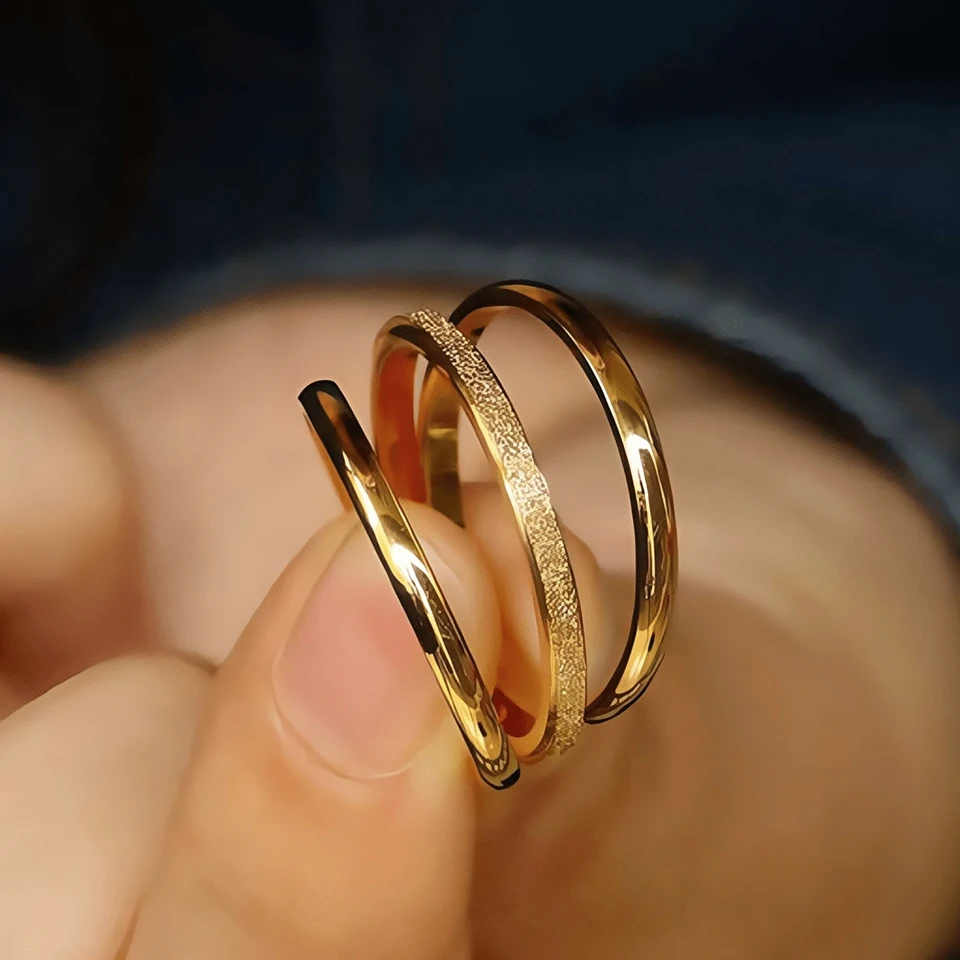 ZAKOL 2MM 3 Teile/satz 18K Gold Überzogene Edelstahl Gestapelt Ringe für Frauen Minimalistischen Mode Schmuck Geschenk Einfache ring Großhandel Image