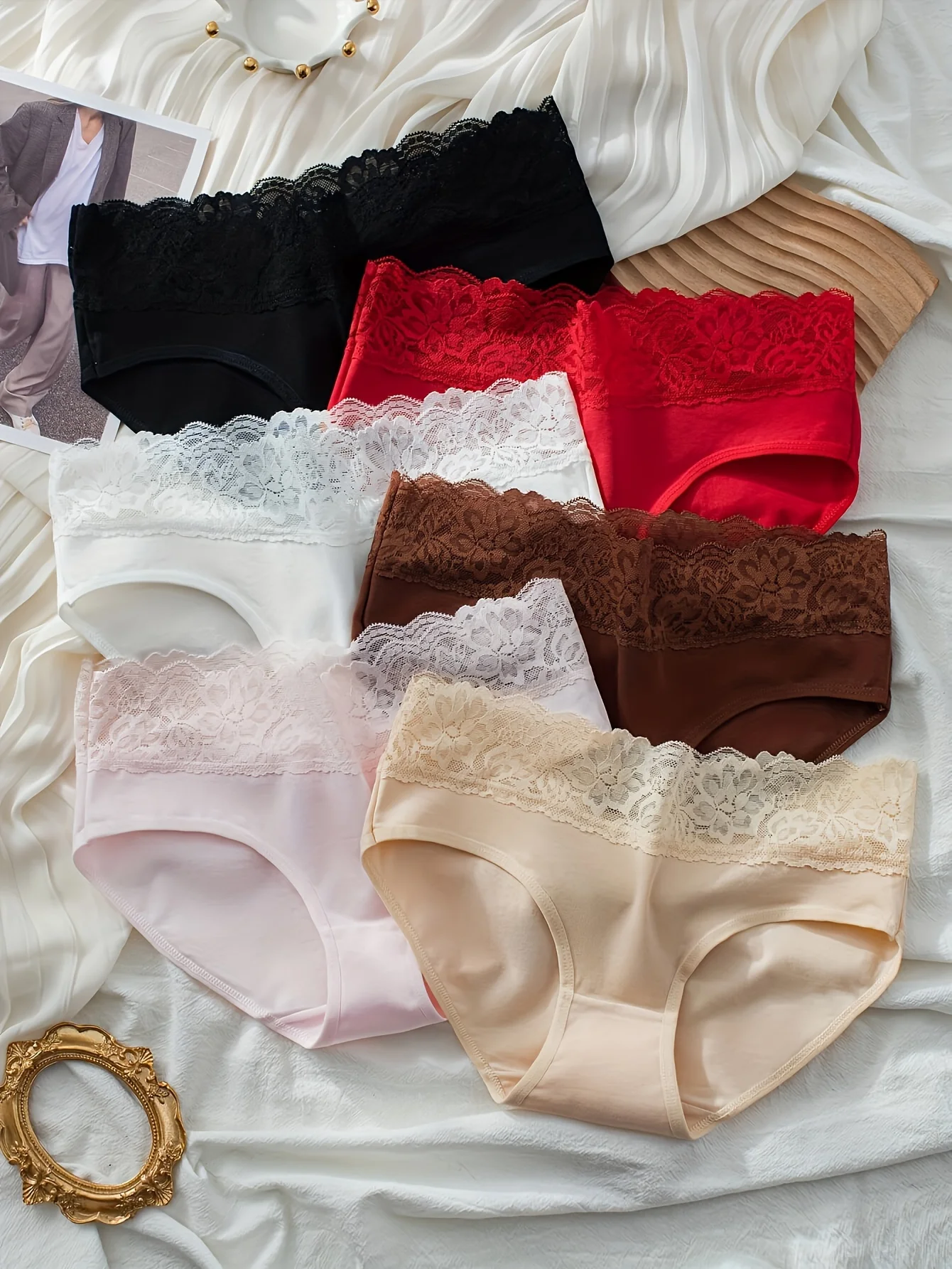 6-piece pure cotton lace-trimmed briefs for women, cotton comfortable and non-clogging women's underwear Image