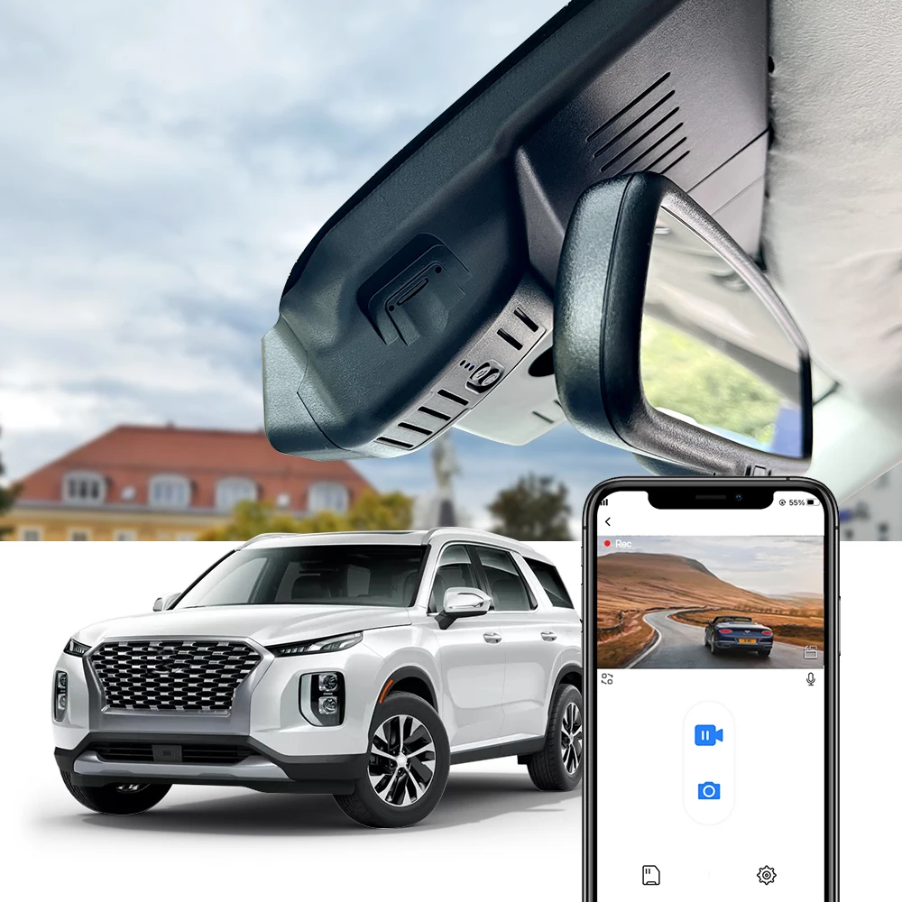 Fitcamx 4K Dashcam für Hyundai Palisade 2020-2025 & Elantra/Elantra N 2021-2026, OEM-Look Auto-DVR, App-Steuerung, G-Sensor Image