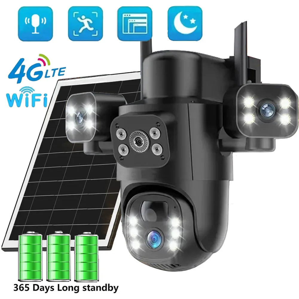 12MP WIFI PTZ Solar Kamera Drei Objektiv Drei Bildschirm Auto Tracking Outdoor 6K IP 4G Kameras Sicherheit schutz CCTV Überwachung Image