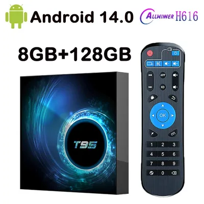 128 GB T95 TV Box Android 14 Allwinner H616 2 GB 32 GB Unterstützung AV1 1080P H.265 4K 2,4G & 5G Wifi BT Android Google TV Box Media Player