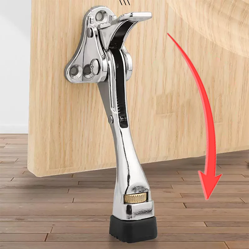 Edelstahl-Kickdown-Türstopper, Kick-Down-Türhalter, Gummipuffer, stumm, robust, höhenverstellbar, für die Garage zu Hause Image