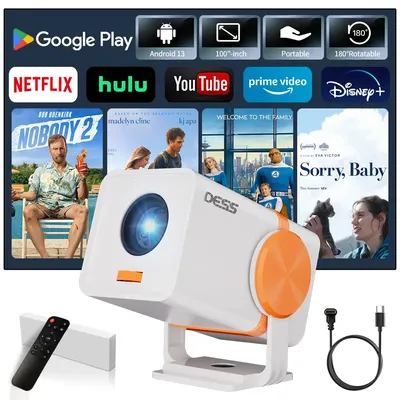 DESS 2025 New Mini Portable Projector Android 13 Dual Band Wifi 180° Rotating Projector for Home Office Outdoor Cinema Projector
