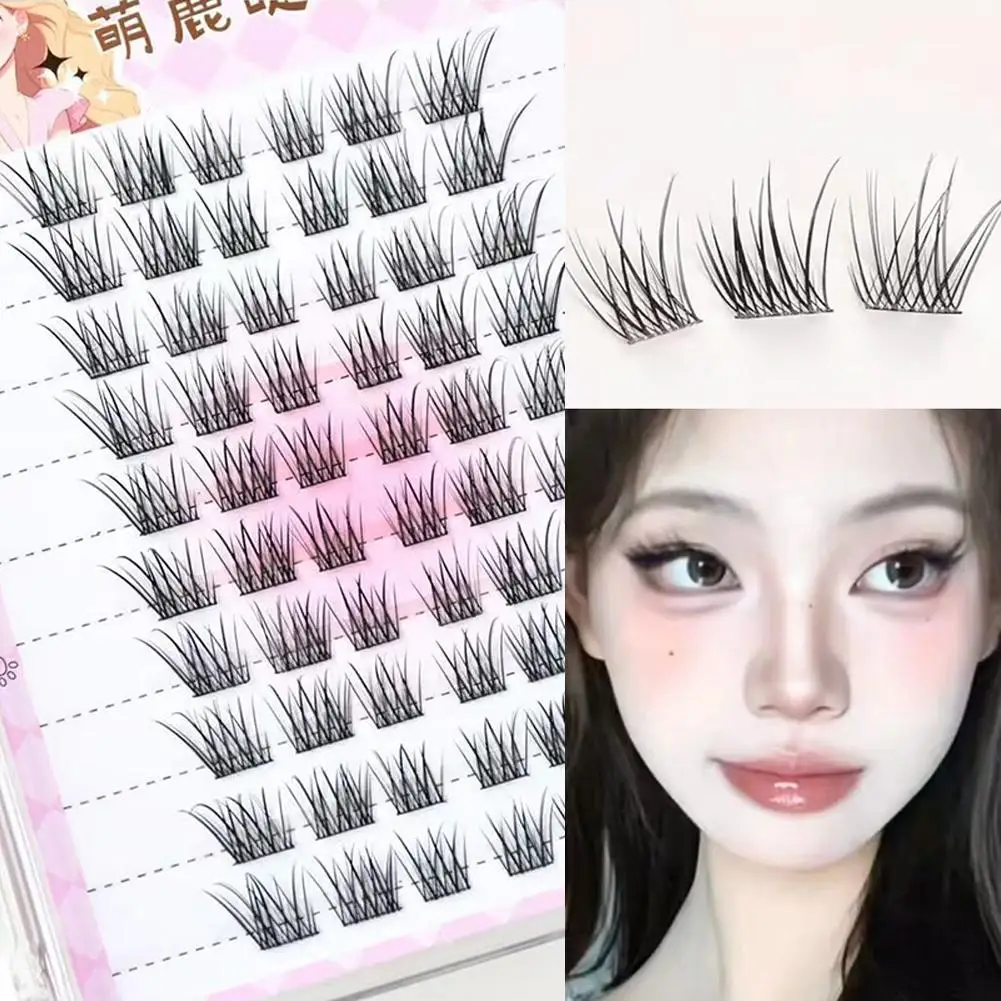 3D-flauschige einzelne Cluster-falsche Wimpern, selbstklebend, kein Kleber, Fuchs-Einzelwimpern, segmentierte natürliche obere Wimpern im Lolita-Stil Image