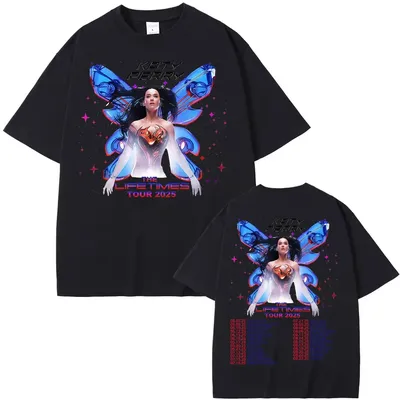 Sänger Katy Perry The Lifetime Tour 2025, doppelseitiges Grafik-T-Shirt, Herrenmode, Hip-Hop-Komfort-T-Shirt, Baumwolle, Streetwear