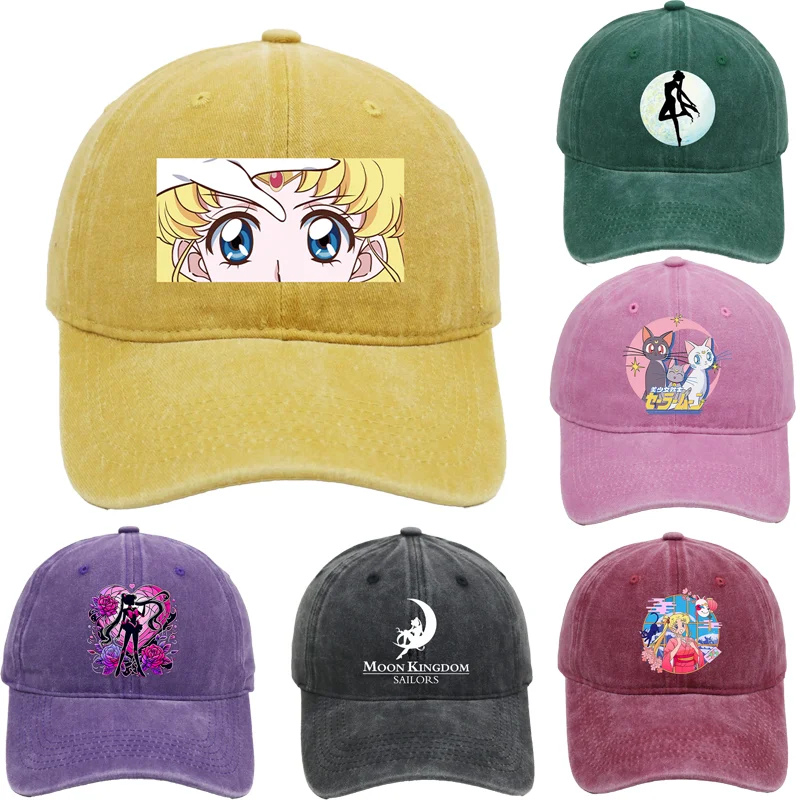 Sailor Moon Erwachsene Kind Vintage Baseball Caps Frauen Mode Baumwolle Hüte Cartoon Anime Grafik Druck Mädchen Nette Sommer Hut Geschenke Image