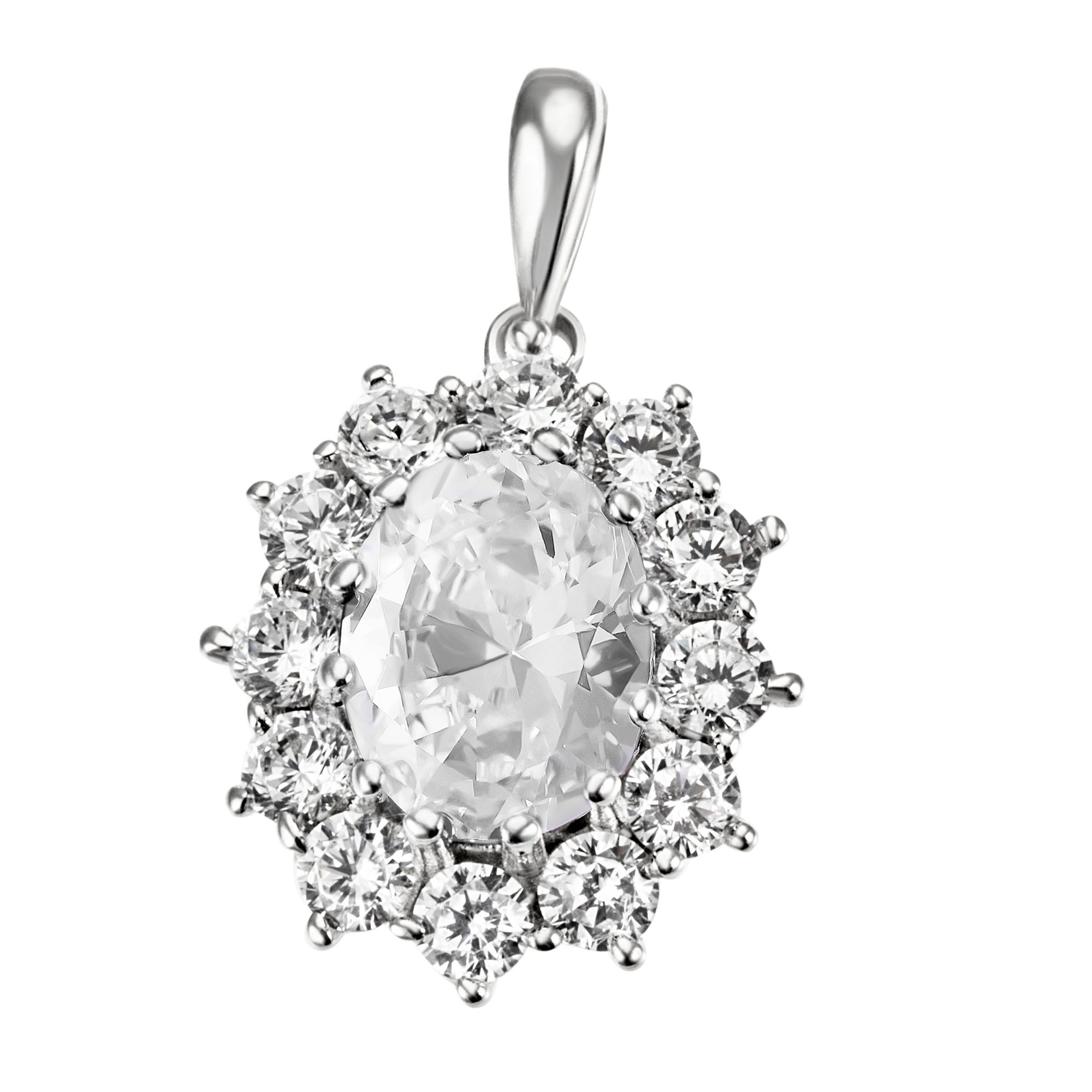 Kettenanhänger FIRETTI "Schmuck Geschenk Silber 925 Halsschmuck Anhänger Lady D Diana Royal", silberfarben, kristallweiß, kristallweiß, Schmuckanhänger, Damen, Silber 925 (Sterlingsilber), 2,1 g, Kettenanhänger, mit Glasstein, Zirkonia (synth.)