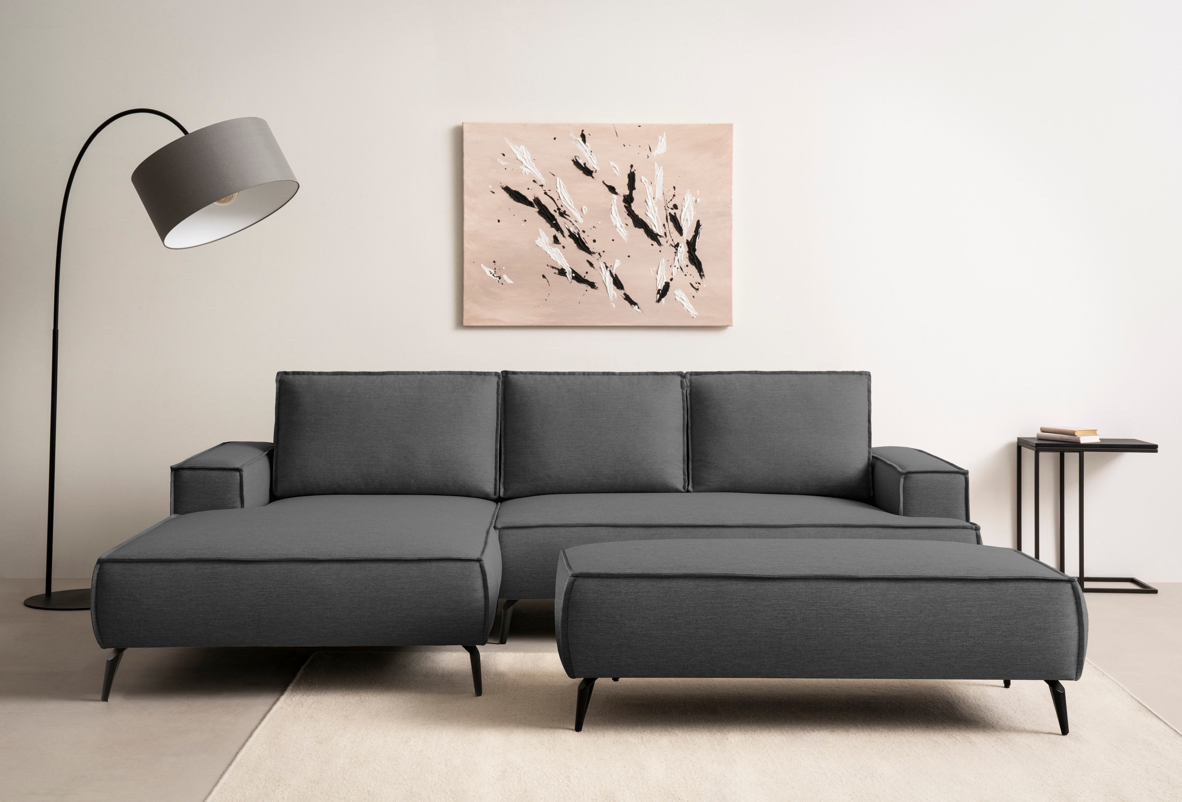 Sitzgruppe HOME AFFAIRE "TVINNU, Polsterecke L-Form, Schlaffunktion, mit Hocker", anthrazit,, B:275cm H:83cm T:173cm, Sitzmöbel-Sets, Set, stellbar zum Schlafsofa (Krokodilverbinder)