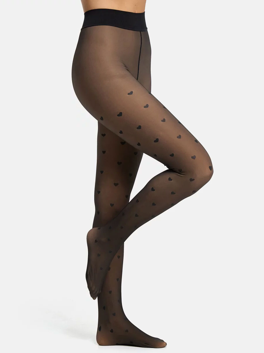 Thermostrumpfhose S.OLIVER "comfort", Damen, Gr. 38, schwarz (schwarz hearts), Obermaterial: 50% Polyester, 40% Polyamid, 10% Elasthan, Strumpfhosen, mit nahtloser Verarbeitung