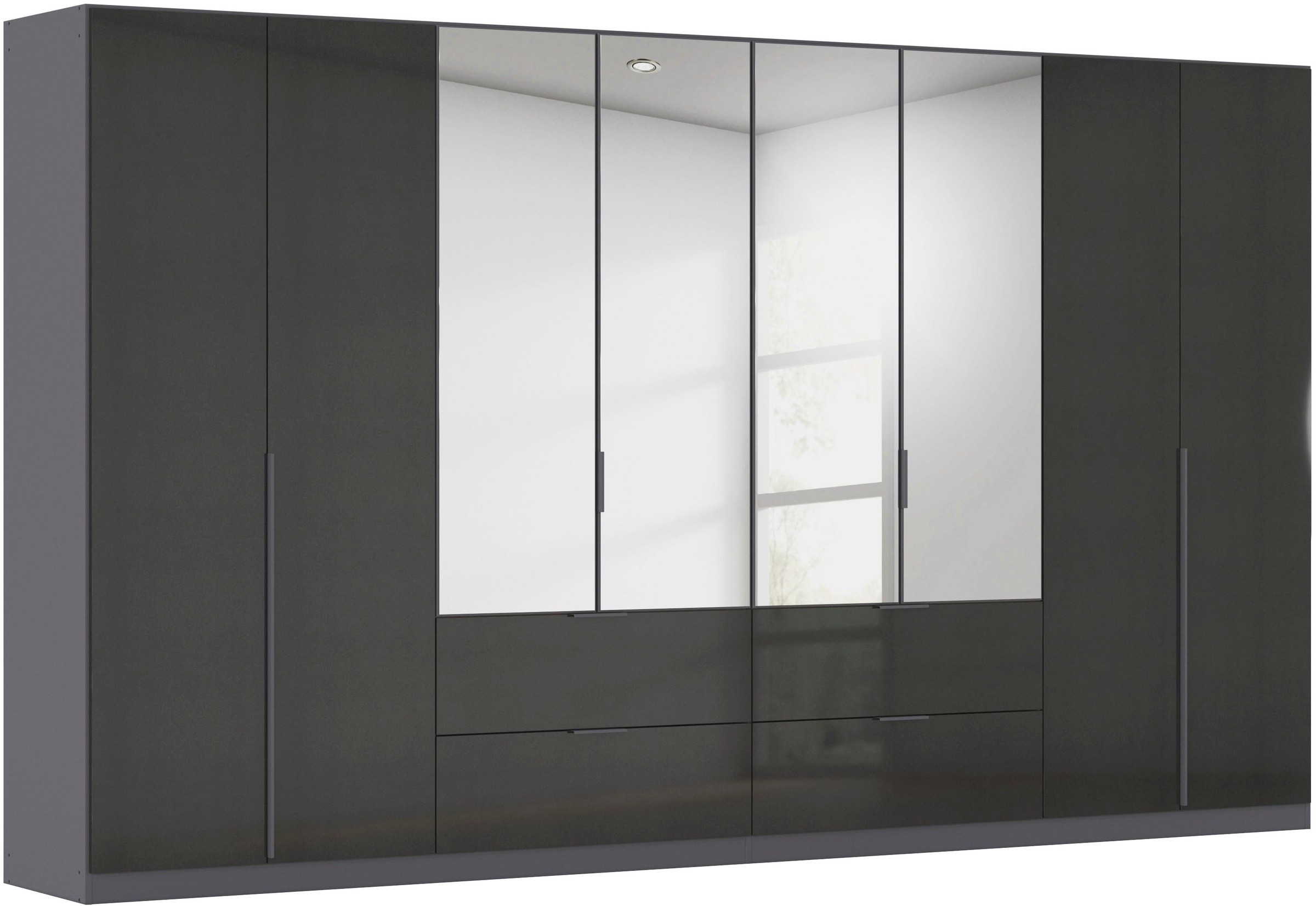 Drehtürenschrank RAUCH "Kleiderschrank Schrank Garderobe AGORDO mit Dekor- oder Hochglanzfront", graumetallic, hochglanz effektgrau, B:360cm H:229cm T:54cm, Holzwerkstoff, Schränke, mit Außenschubkästen, in 7 Breiten und 2 Höhen MADE IN GERMANY Image
